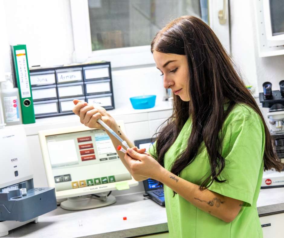 Laboratory examination of blood, urine and feces